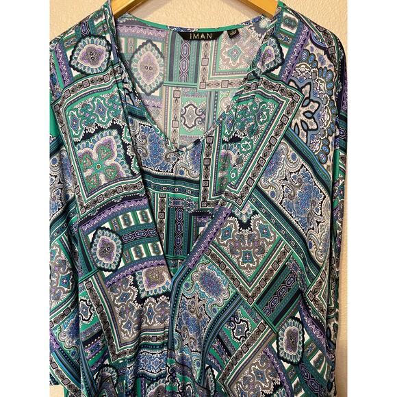 IMAN Mid Century Modern Boho Blue Purple & Black Glam Maxi Swim Coverup Small - Picture 4 of 9